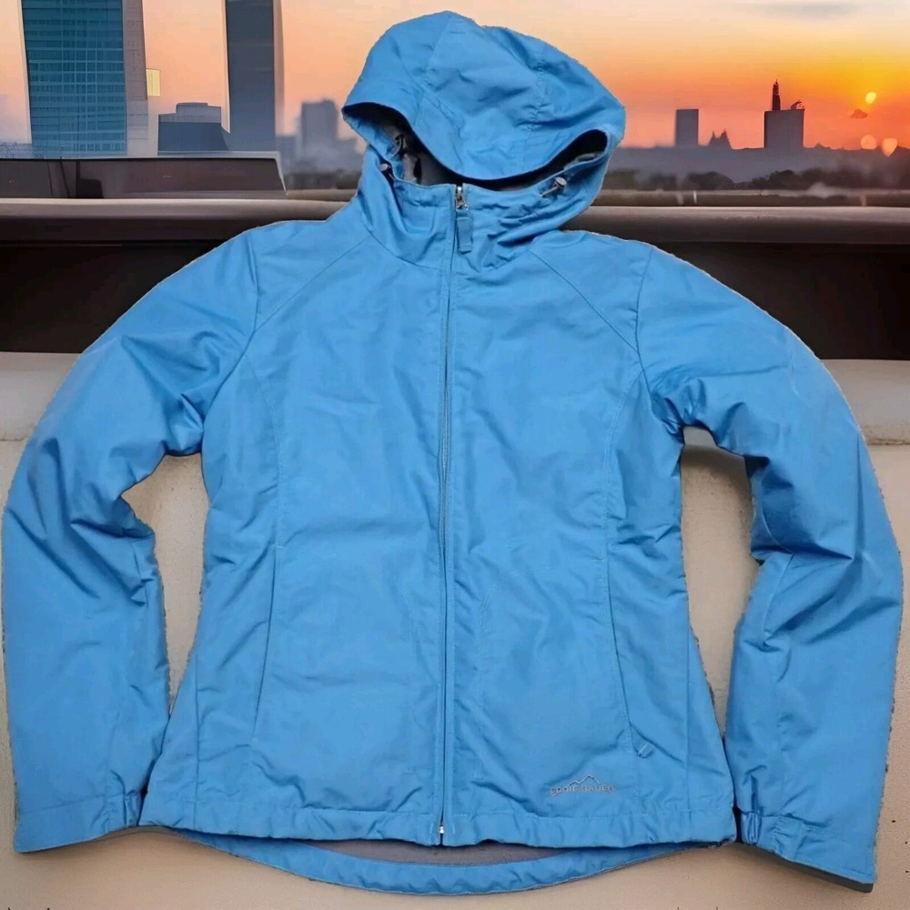 Eddie Bauer Hooded Jacket Womens XS Blue Excellent Thermore Insulated Fleece